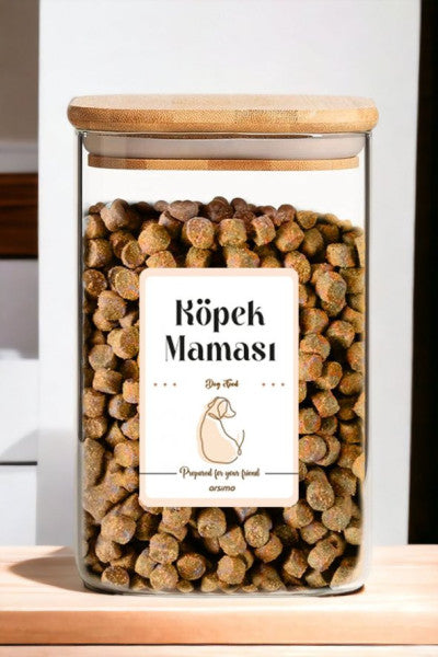 Labeled Vacuum Beech Wood Crystal Storage Container Jar with Lid | Dog Food Container 1700 mL