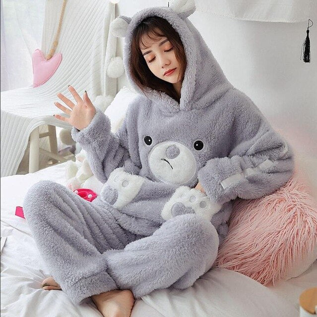 Winter Thick Warm Flannel Pajamas Sets for Women