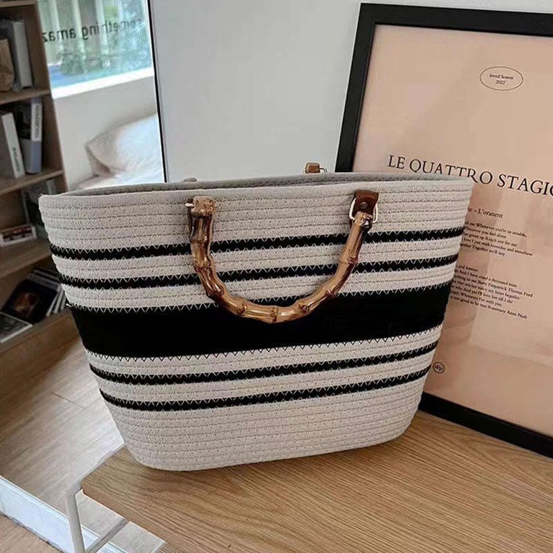 Limited Stock: Vintage Cotton Straw Tote Bag for Women - Large Capacity Handbag