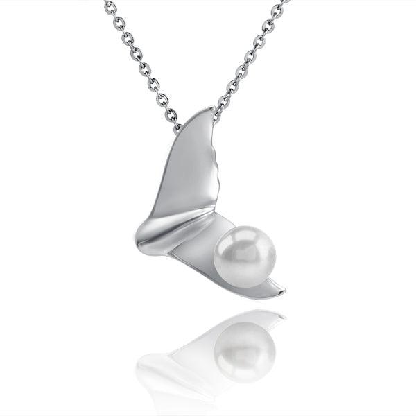 Pearl Flukes Pendant - 925 Sterling Silver Whale Tail Design