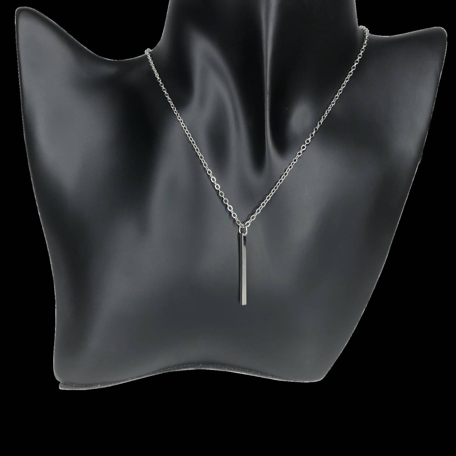 Silver Drop Bar Charm Necklace