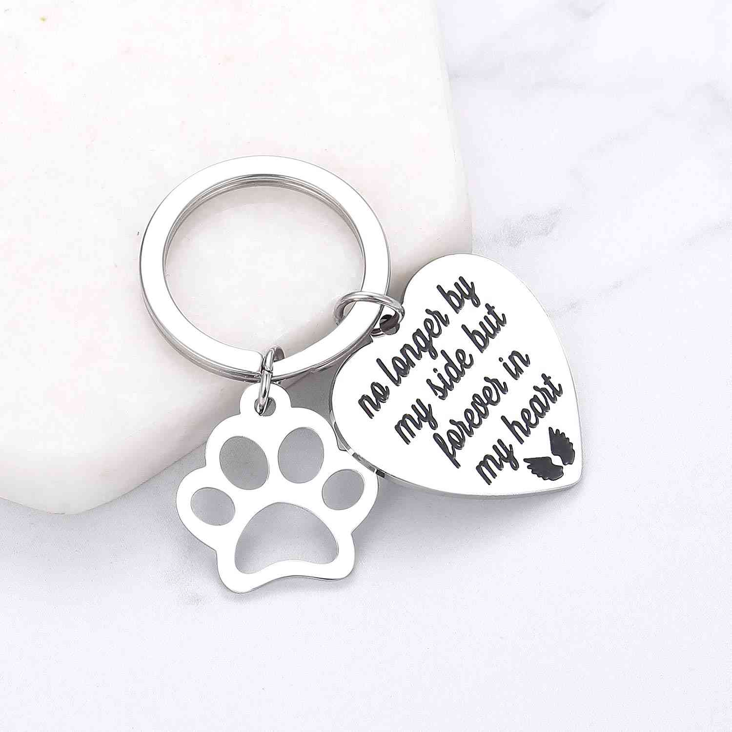 Pet Memorial Keychain for Loss of Dog Cat - Forever in My Heart Sympathy Gift