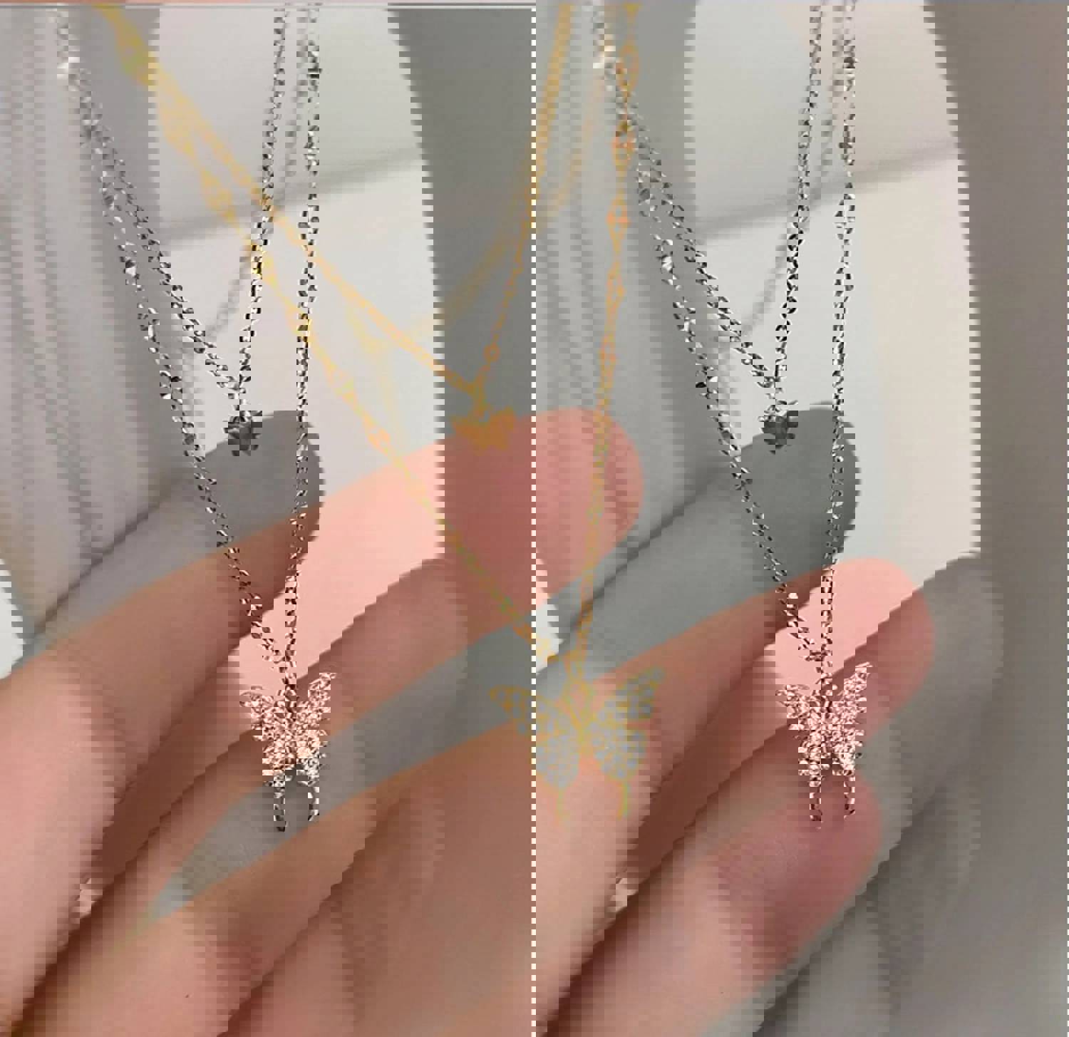 Elegant Butterfly Necklace for Women - Shiny Double Clavicle Chain Pendant Jewelry