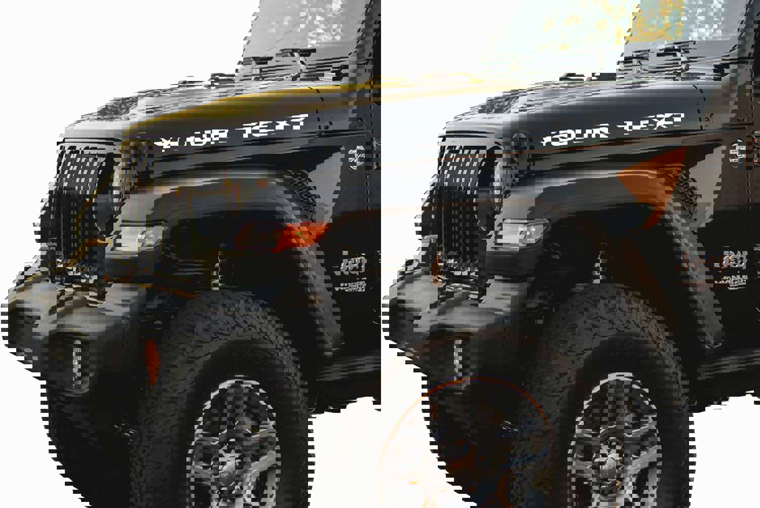 Custom Text Jeep Hood Decal - 2 Decals Set for Wrangler JL JK YJ TJ - Multiple Colors Available