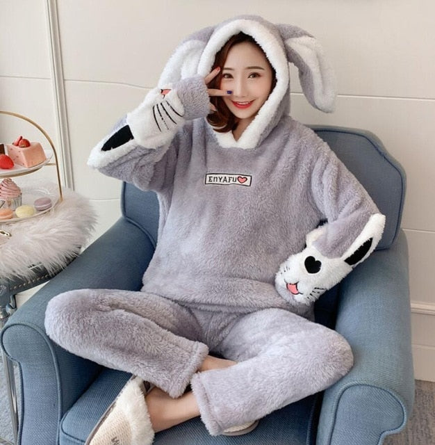 Winter Thick Warm Flannel Pajamas Sets for Women