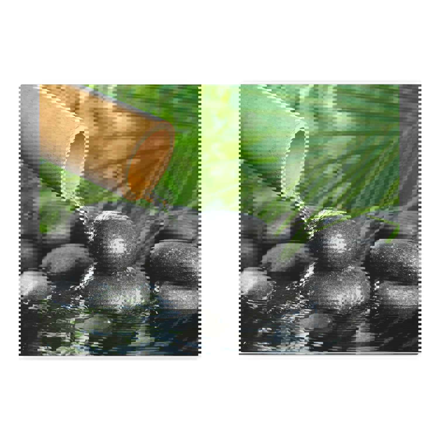 Bamboo Fountain with Stones Forest Floral Nature Photography Canvas Wall Art for Home Decor