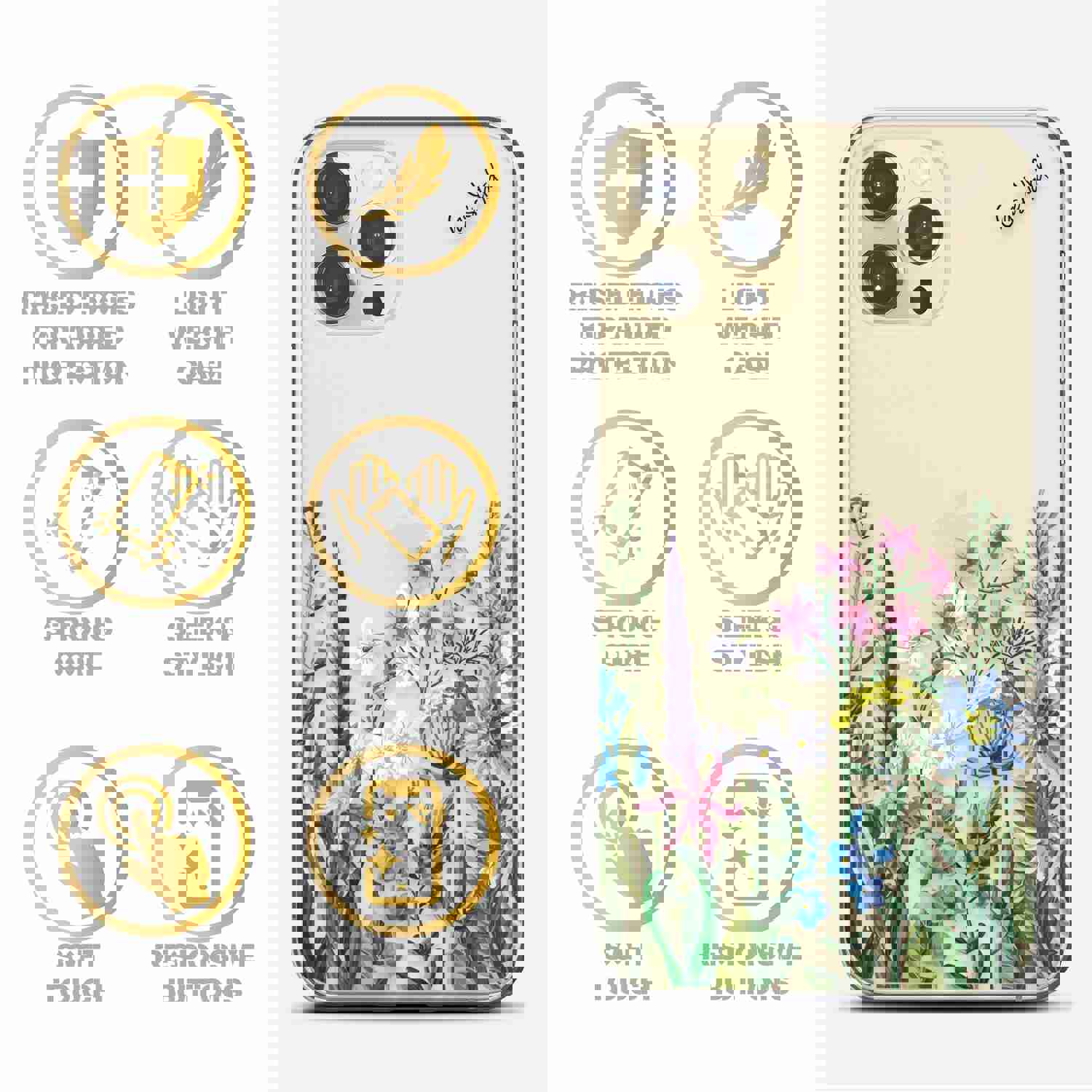 TPU Clear Case with Flower Bouquet Design for iPhone & Samsung Phones