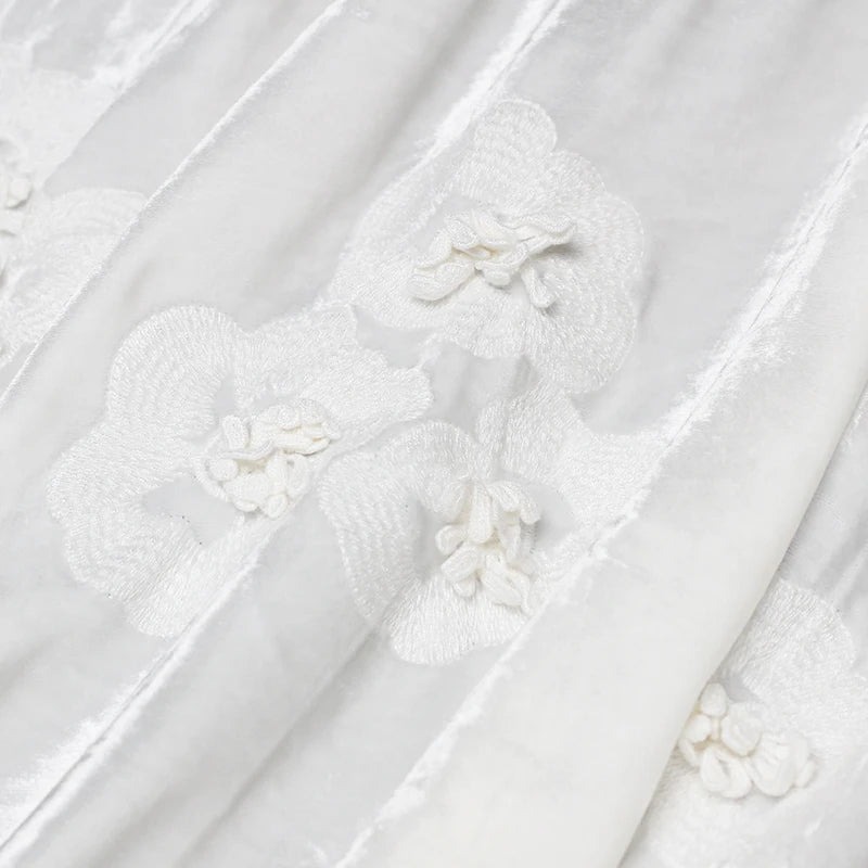 Pure White Silk Velvet 3D Jacquard Embroidery Spring Dress
