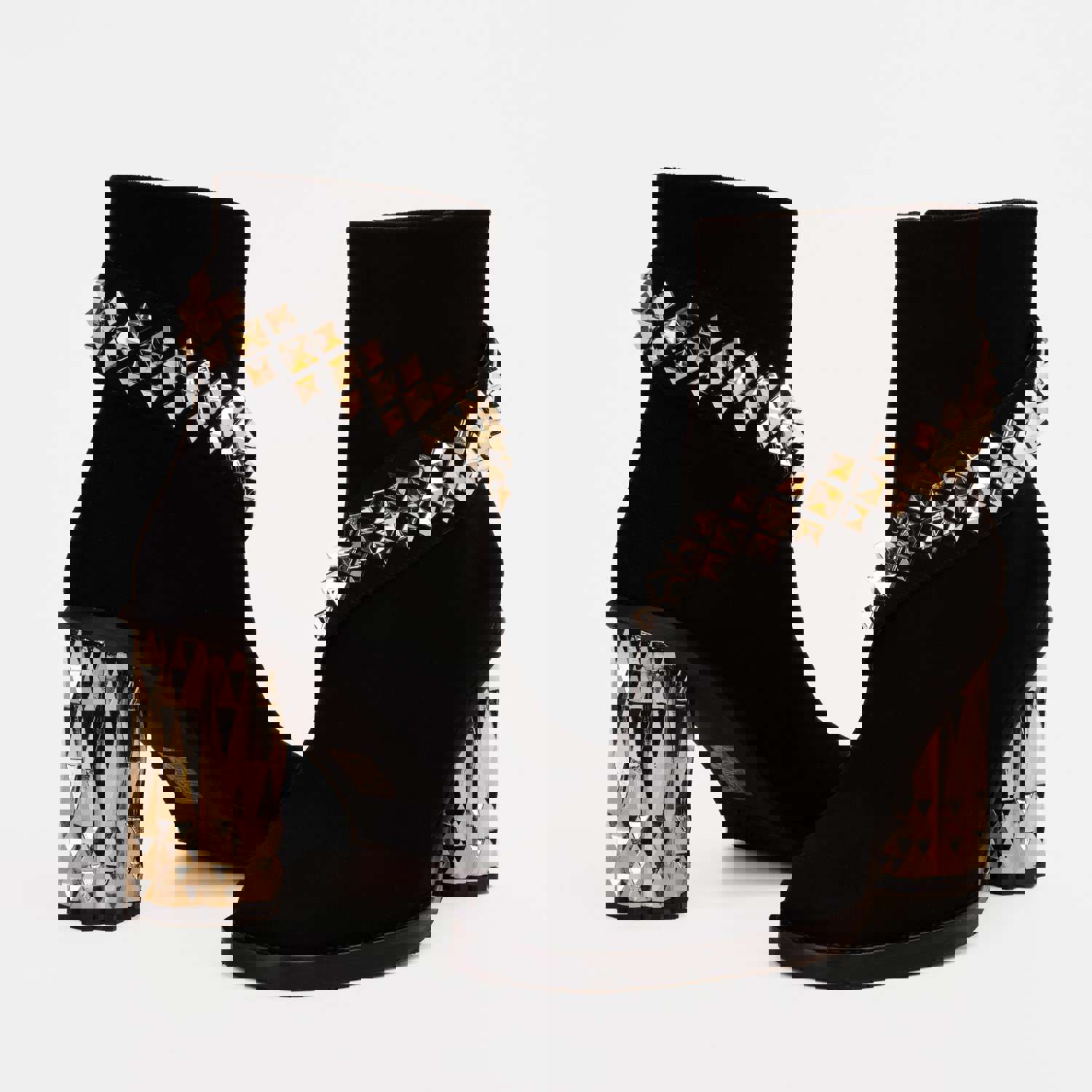 Metal Black Suede Leather Block Heel Women Boot