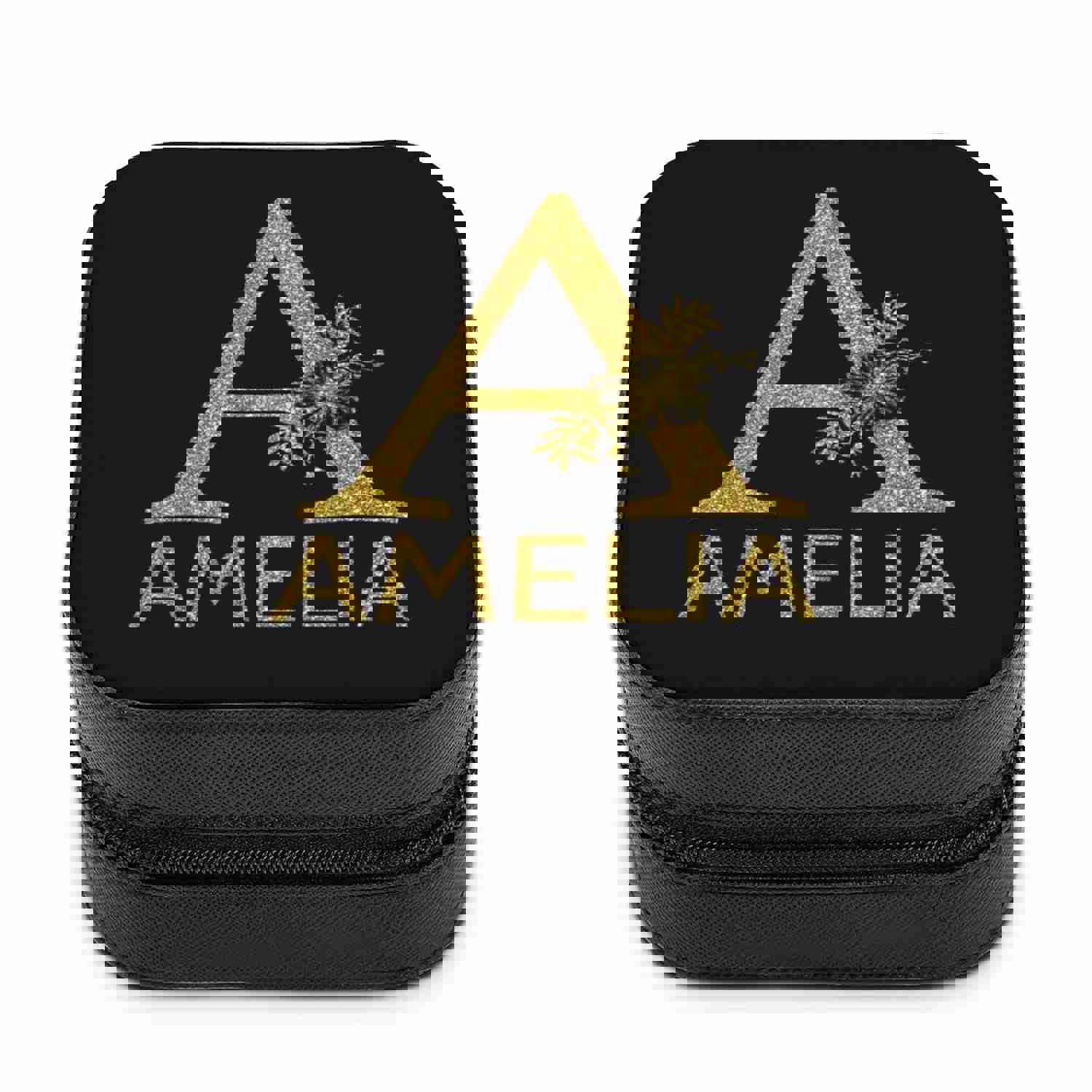 Custom Name & Initials Black Travel Makeup Box Jewelry Storage Organizer for Women