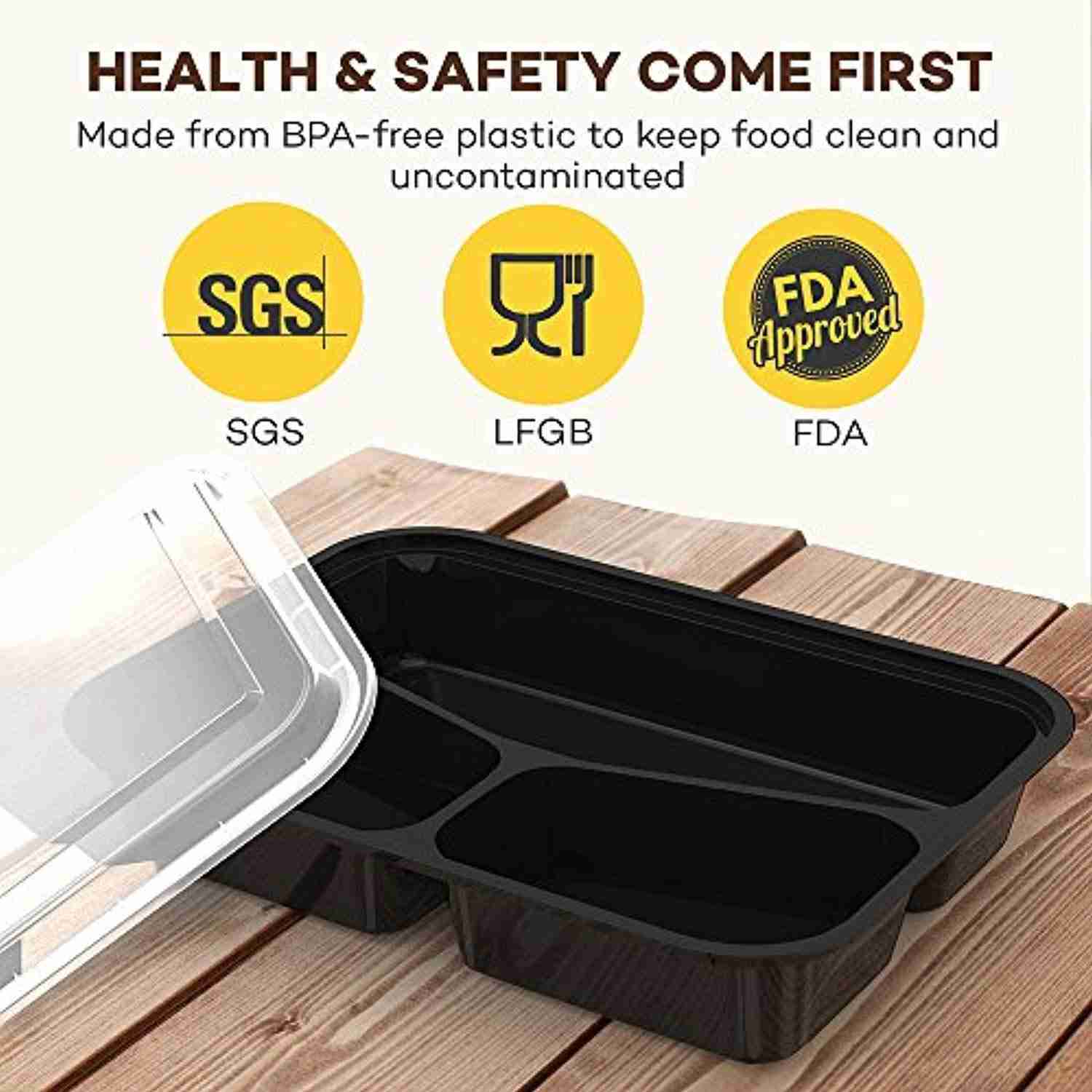 32 oz Meal Prep Food Containers (20 Pack) - 3 Compartment Bento Lunch Boxes, BPA Free & Stackable