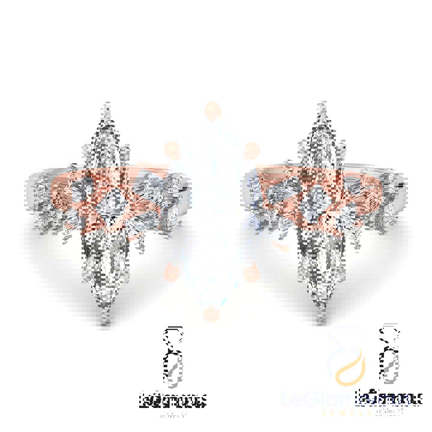 Marquise Cut Hidden Halo Pave Style Lab Grown Diamond Engagement Ring
