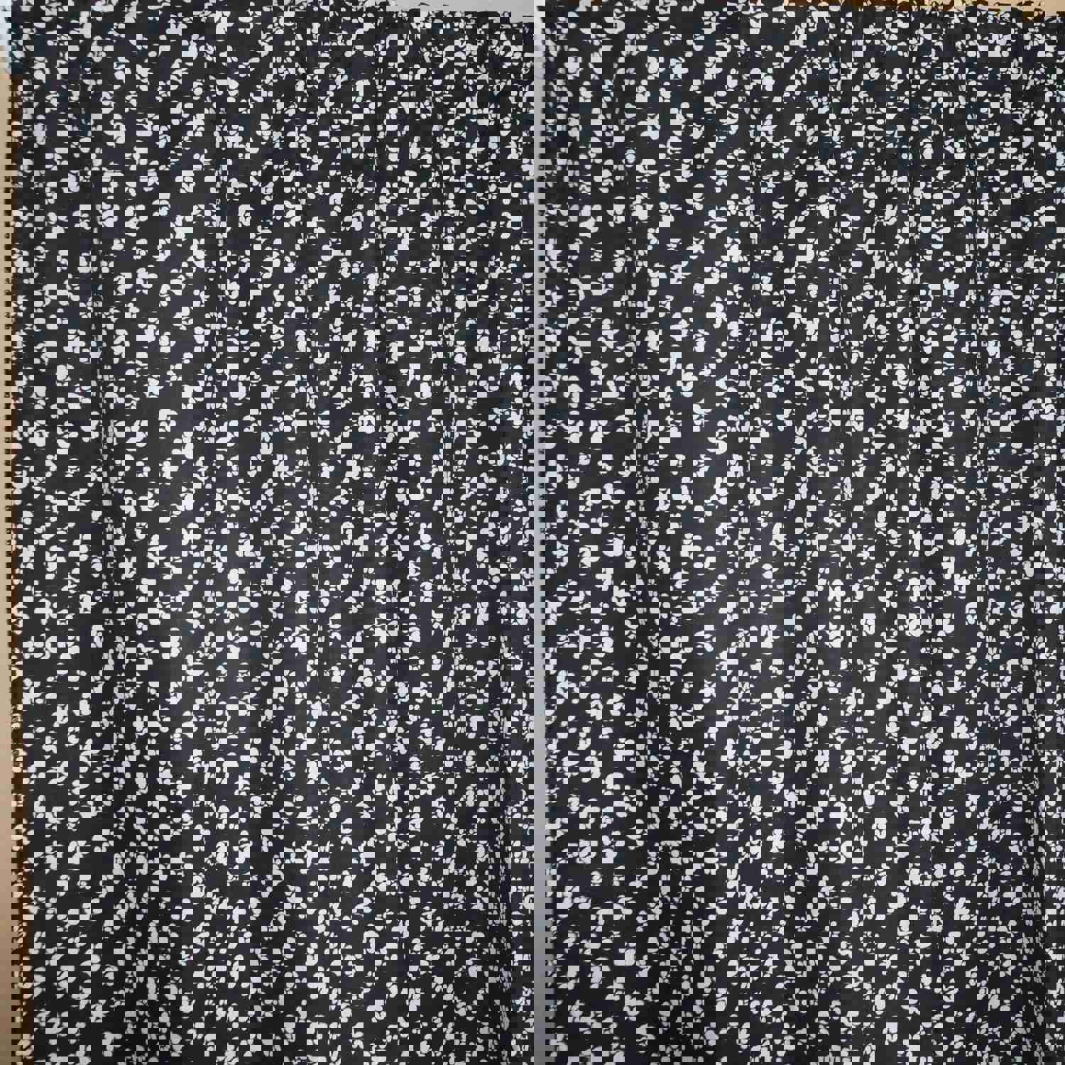 Cotton Curtain with Animal Paw Print - 58 Inch Tiny White Paws on Black