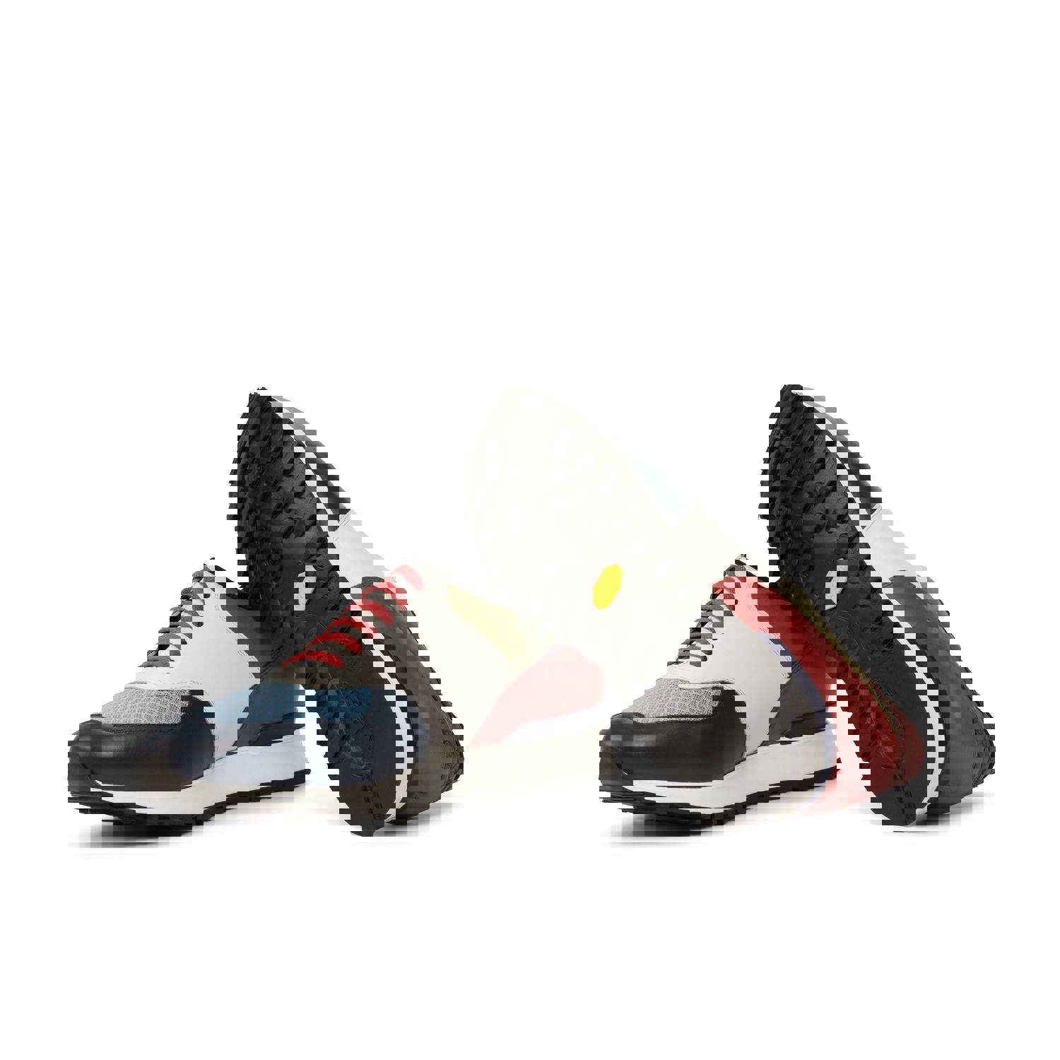 DapperFam Veloce Mens Italian Leather & Croco Embossed Jogger in Navy/White/Olive/Red