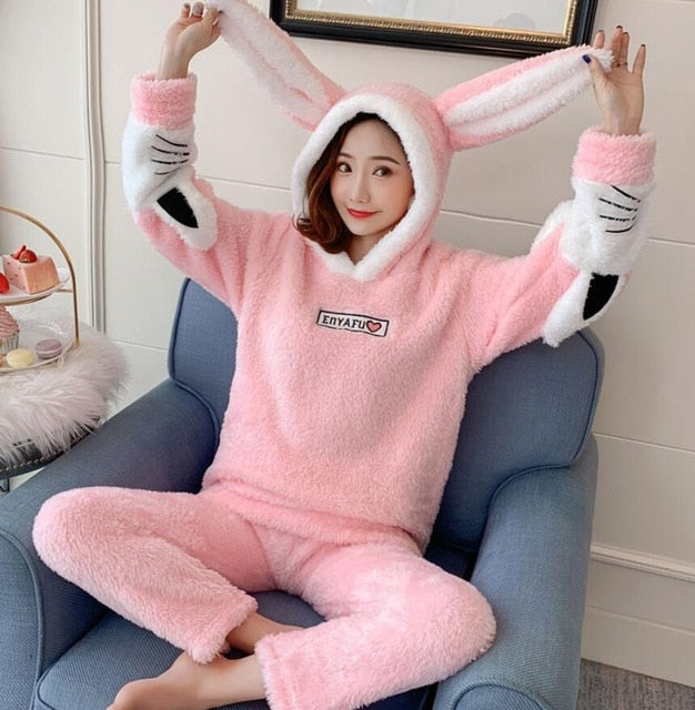 Winter Thick Warm Flannel Pajamas Sets for Women