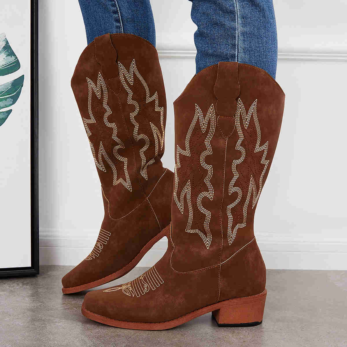 Retro Embroidered Western Cowboy Boots with Chunky Heel