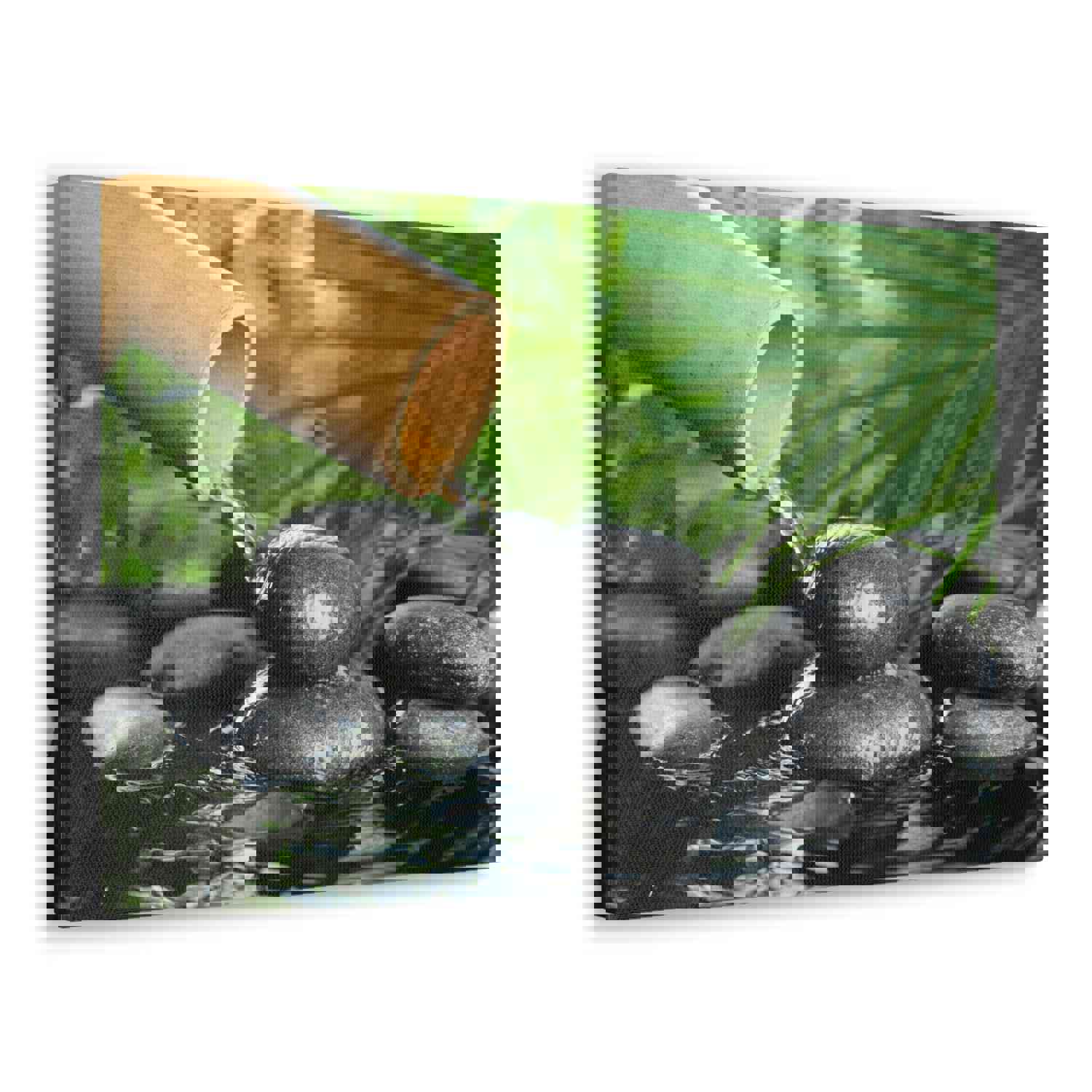 Bamboo Fountain with Stones Forest Floral Nature Photography Canvas Wall Art for Home Decor