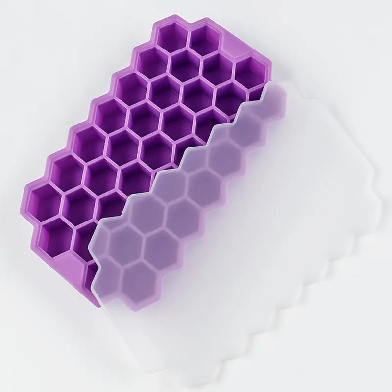 Honeycomb Ice Cube Trays Reusable Silicone Mold BPA Free with Removable Lids