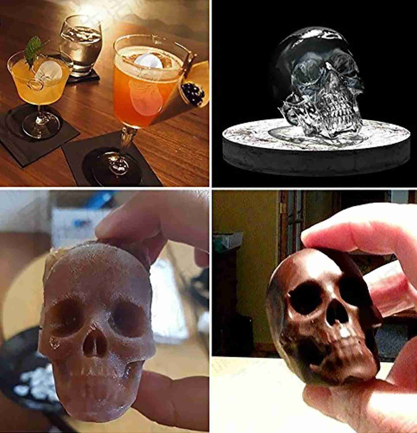 Ouddy 2 Pack Silicone Ice Ball Maker - Skull & Round Mold for Whiskey, Cocktails, and Beverages