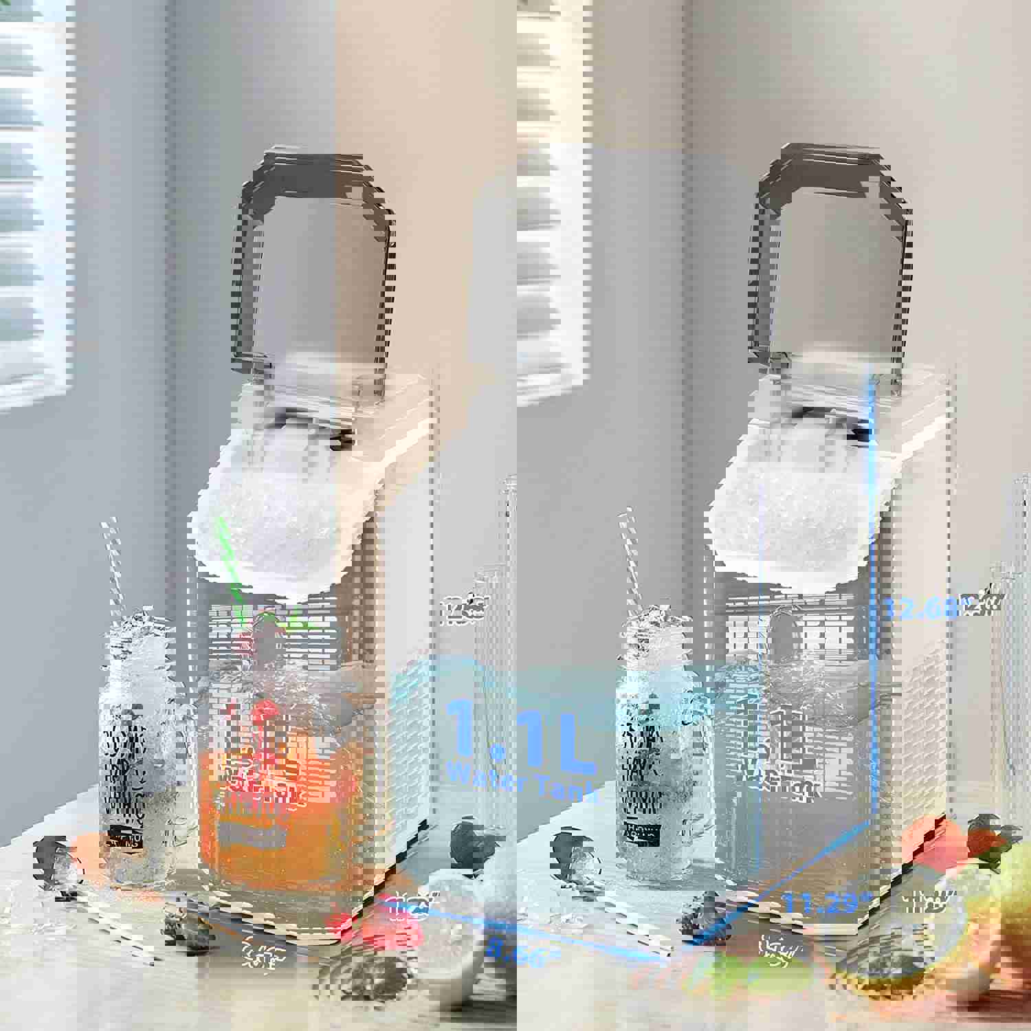 KISSAIR Countertop Ice Maker with Soft Chewable Ice, 34Lbs/24H, Pebble Portable Ice Machine with Ice Scoop, Self-Cleaning, One-Click Operation, for Kitchen, Office, White