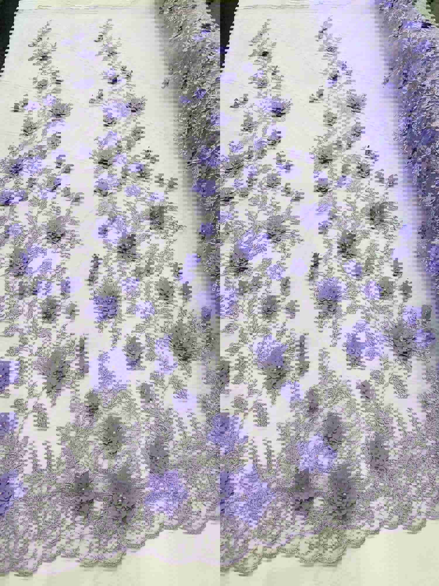 Lt Lilac Tow Tone 3D Floral Design Embroidered and Beaded Mesh Lace