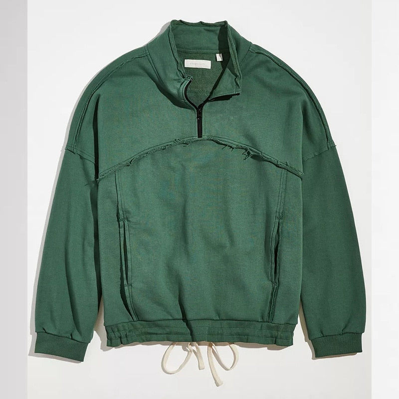 Jinquedai Vintage Punk Retro Fashion Half Zipper High Neck Sweater for Men