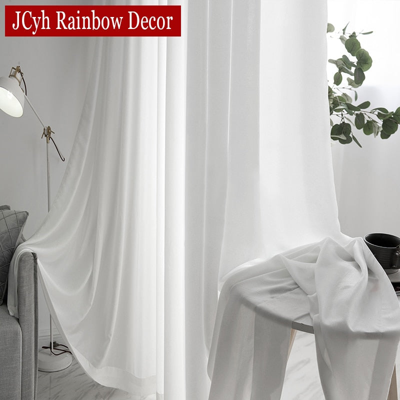 High Quality White Semi Crushed Sheer Curtains for Living Room and Bedroom
