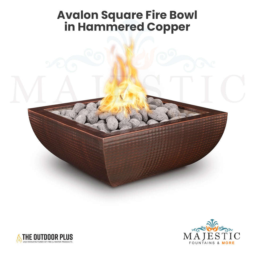 The Outdoor Plus Avalon Square Fire Bowl in Hammered Copper with Free Cover