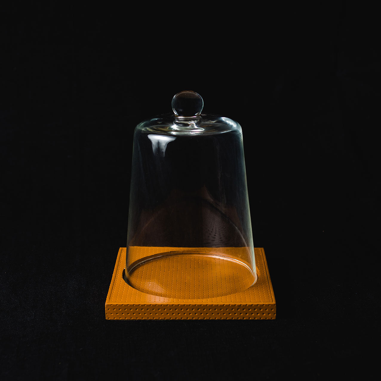 Vow Book Cloche Display – Aged Camel Full-Grain Leather Base