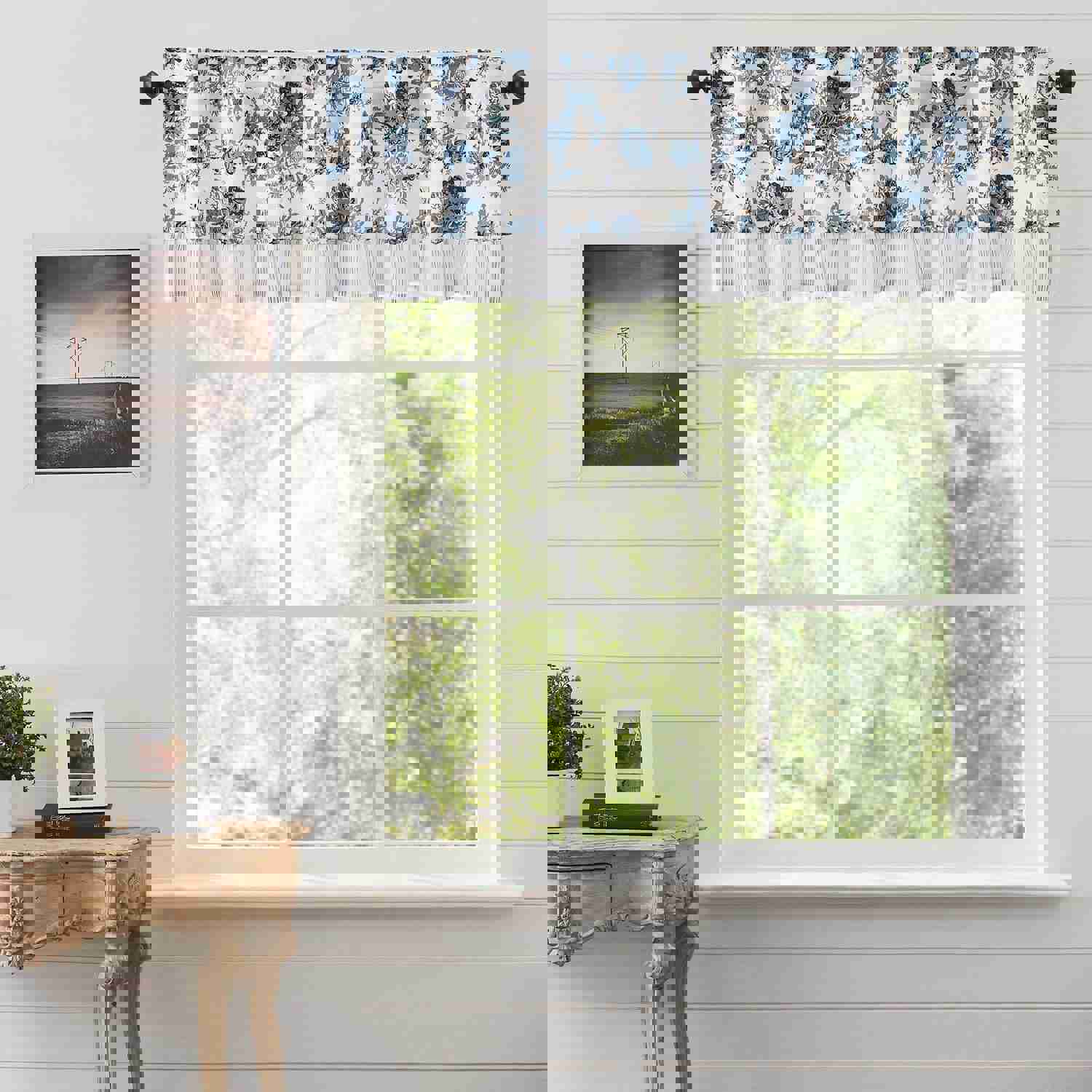 Annie Blue Floral Ruffled Lined Valance 72