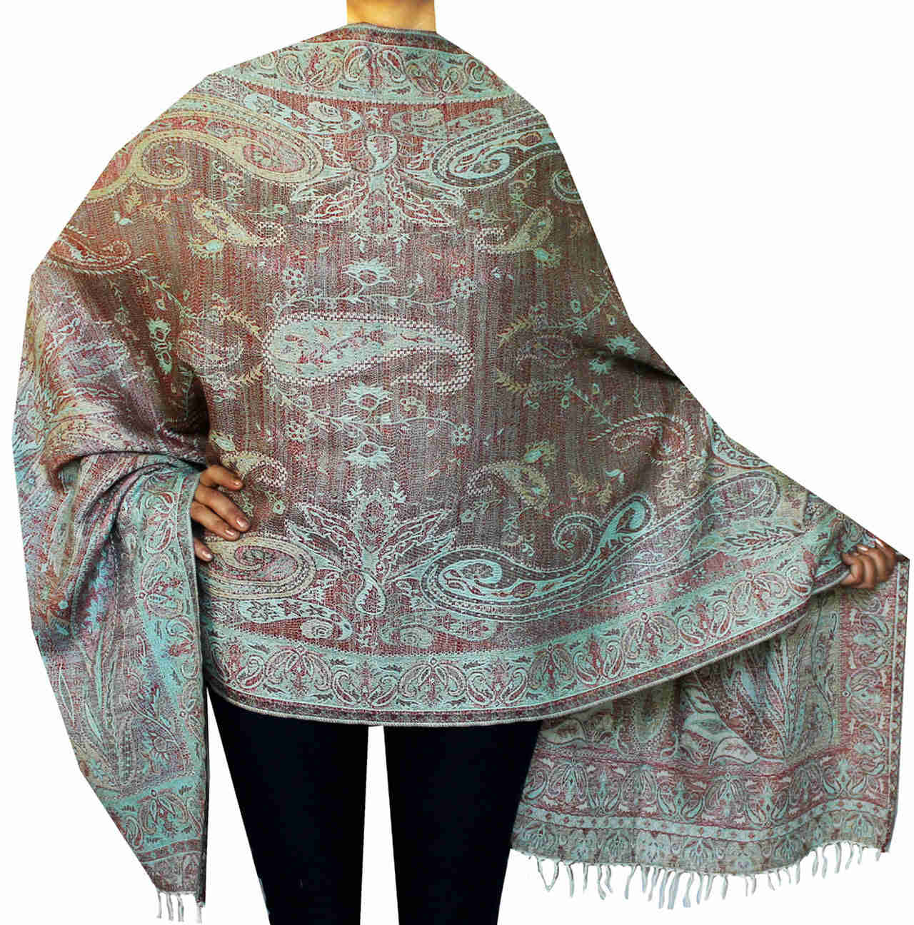 Pure Wool Paisley Shawl Scarves for Women - Handwoven in Kashmir (82 x 28 inches)