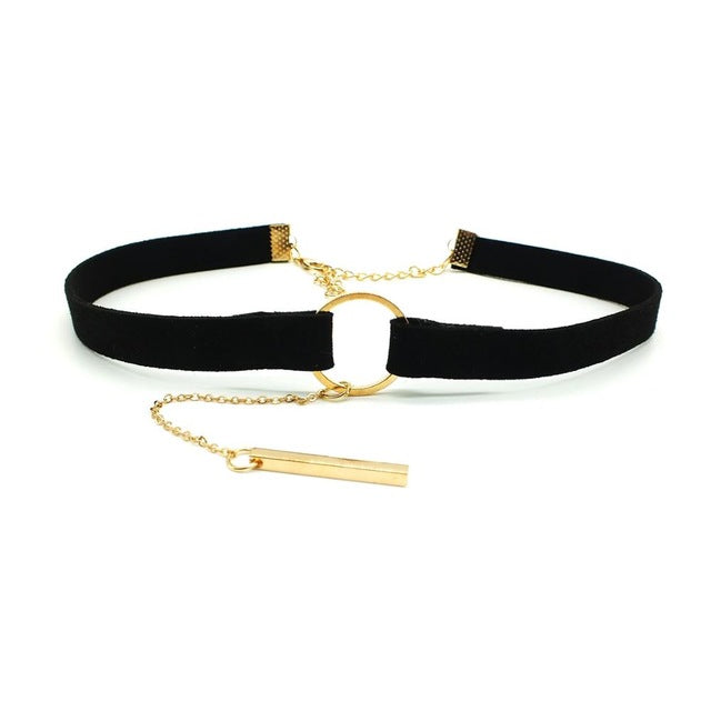 ZOEBER Black Brown Circle Velvet Choker Necklace - Gothic Women Fashion Collar