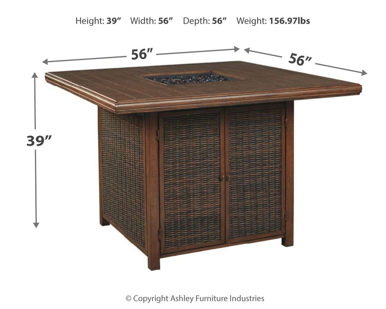 Paradise - Medium Brown - Square Bar Table with Fire Pit