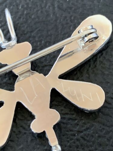 Handmade Zuni Turquoise MOP Inlay Dragonfly Sterling Silver Necklace Pendant