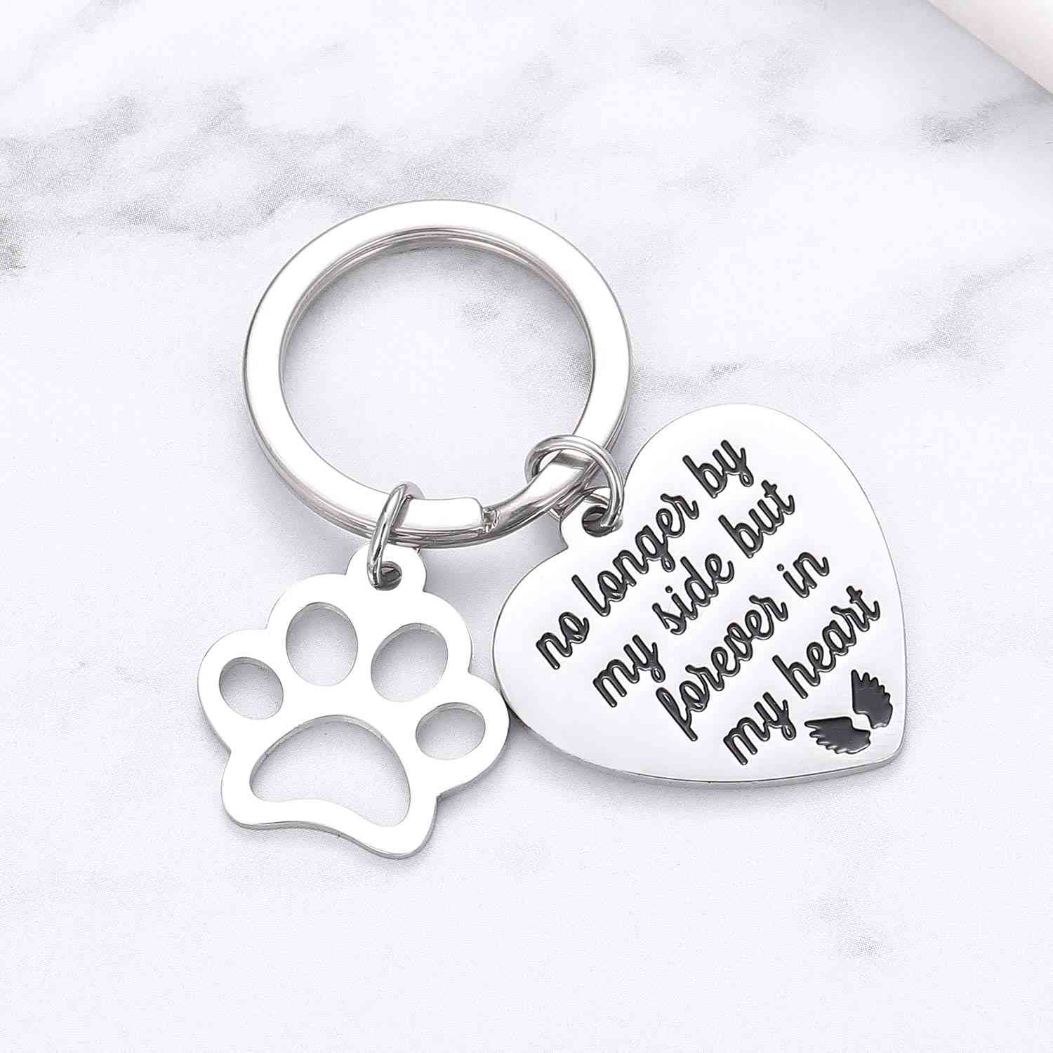 Pet Memorial Keychain for Loss of Dog Cat - Forever in My Heart Sympathy Gift