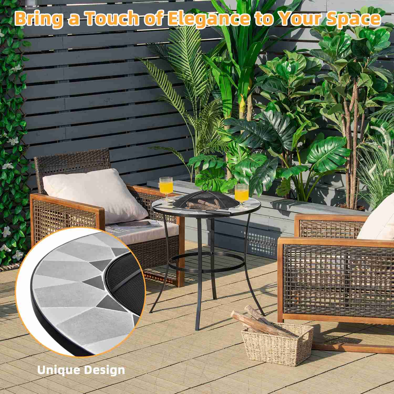 Tangkula Outdoor Fire Pit Table with Tile Tabletop