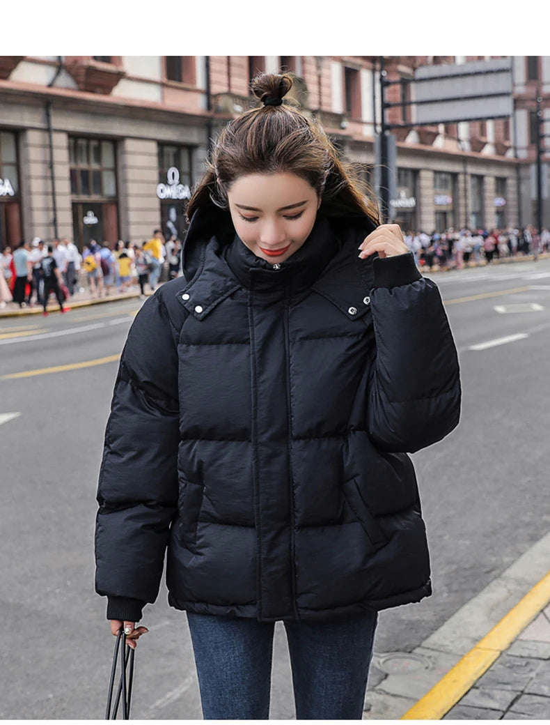 Nukty Fashion Winter Hooded Puffer Jacket for Women - Warm Oversize Parkas with Long Sleeves