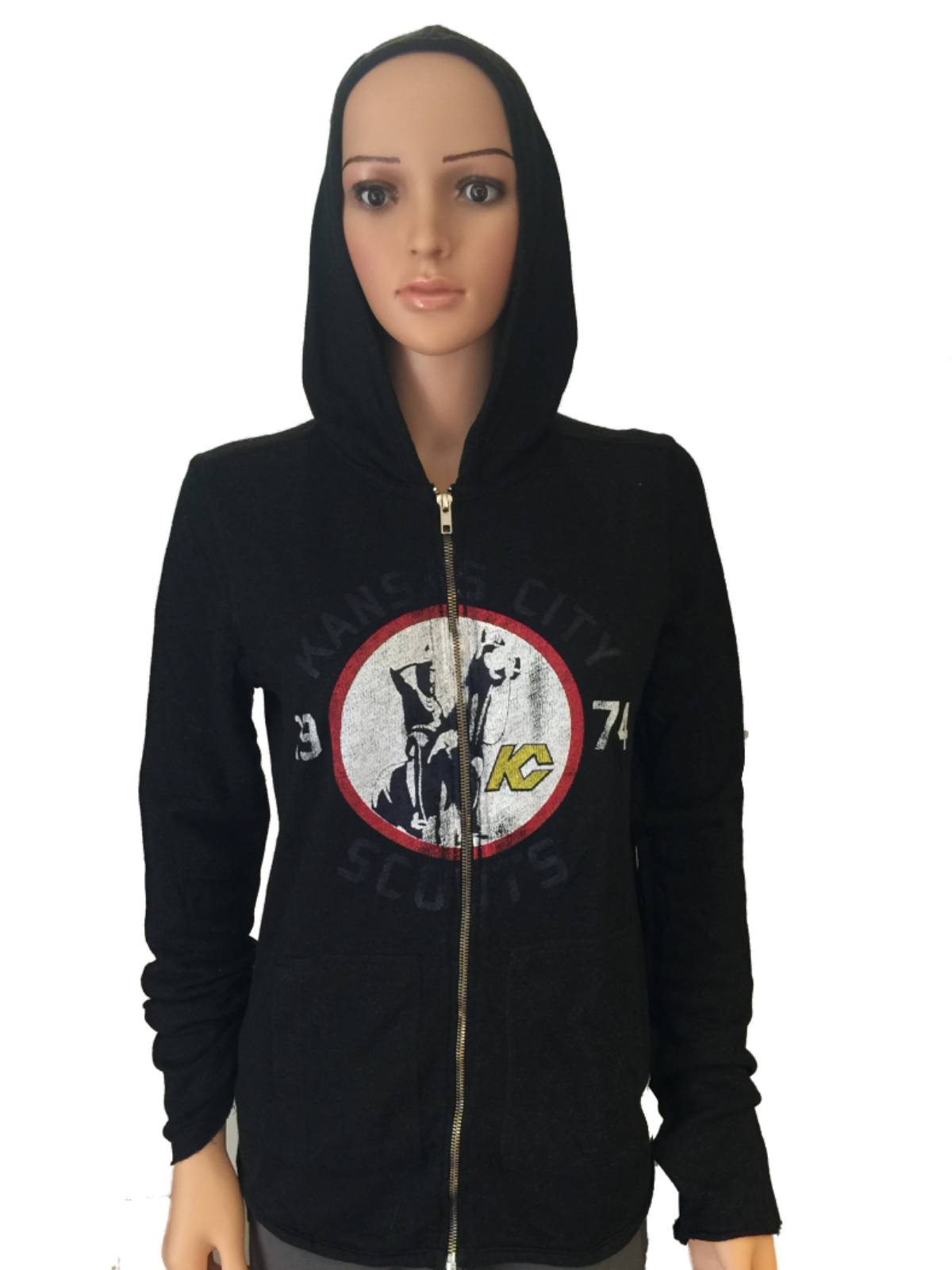 Kansas City Scouts Retro Brand Women Black Quad Blend Zip Up Hoodie Jacket