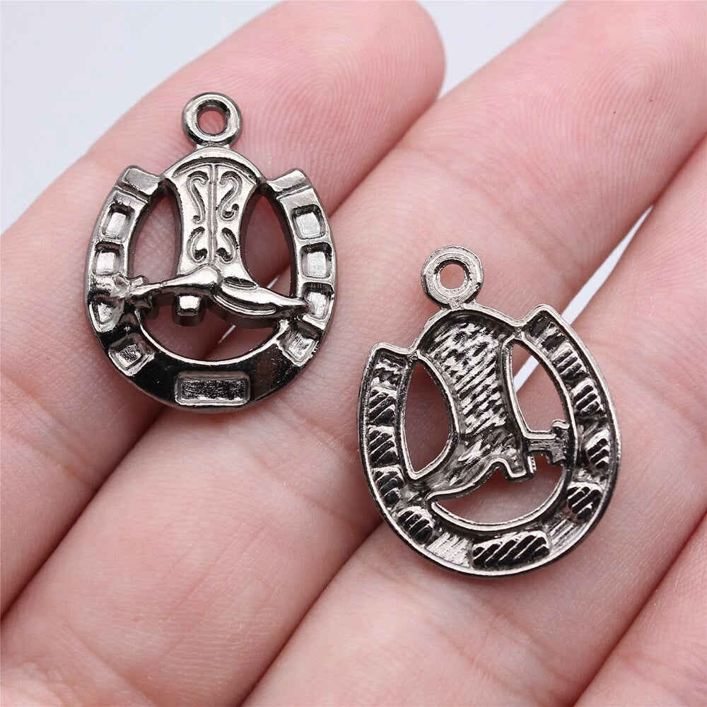 WYSIWYG 10pcs 4 Colors 25x19mm Cowboy Boots Horse Shoe Charms For Jewelry Making DIY Jewelry Findings