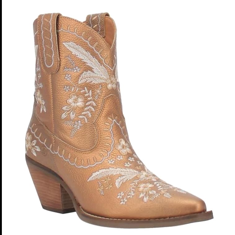 Dingo Ladies Primrose Floral Embroidery Bronze Boots DI748-YE7