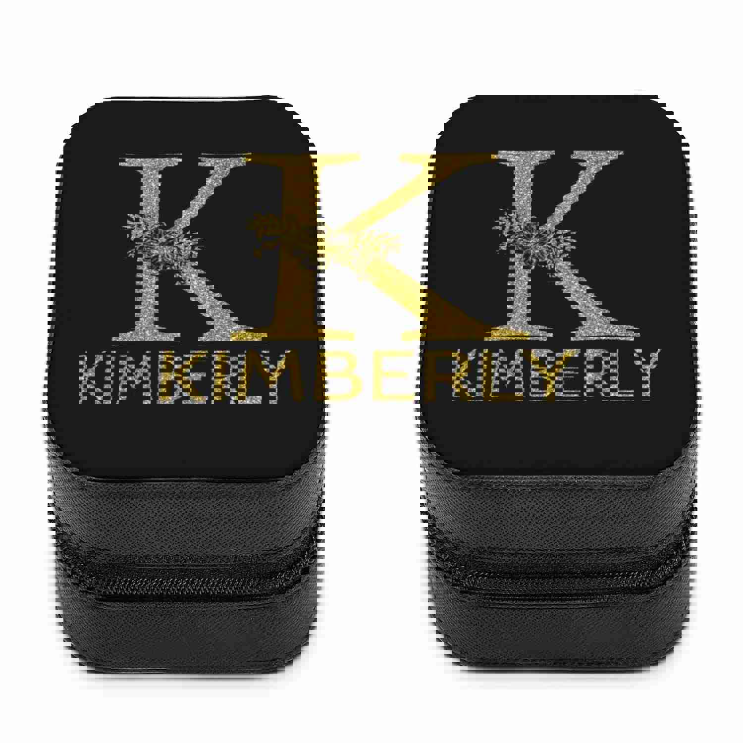 Custom Name & Initials Black Travel Makeup Box Jewelry Storage Organizer for Women