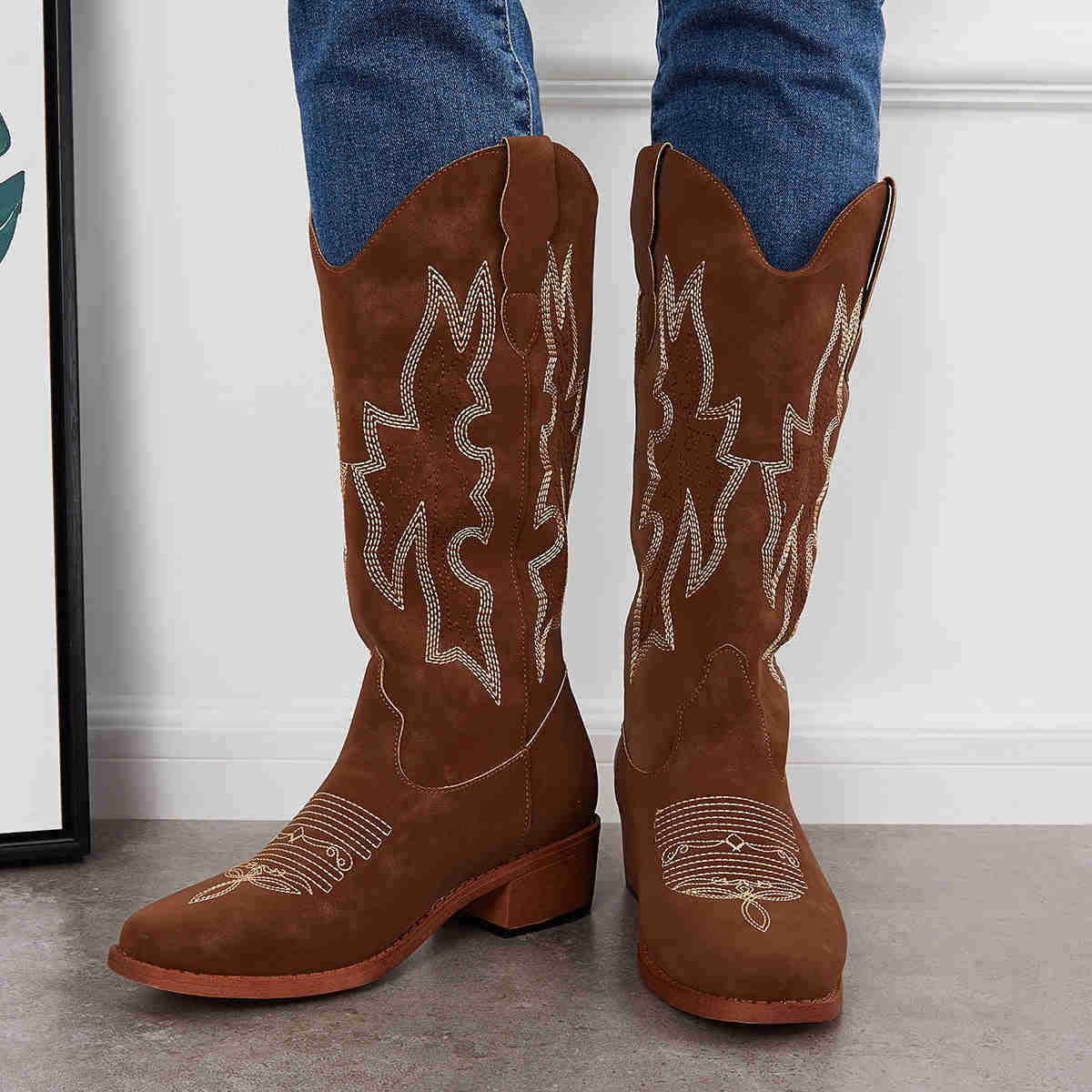 Retro Embroidered Western Cowboy Boots with Chunky Heel
