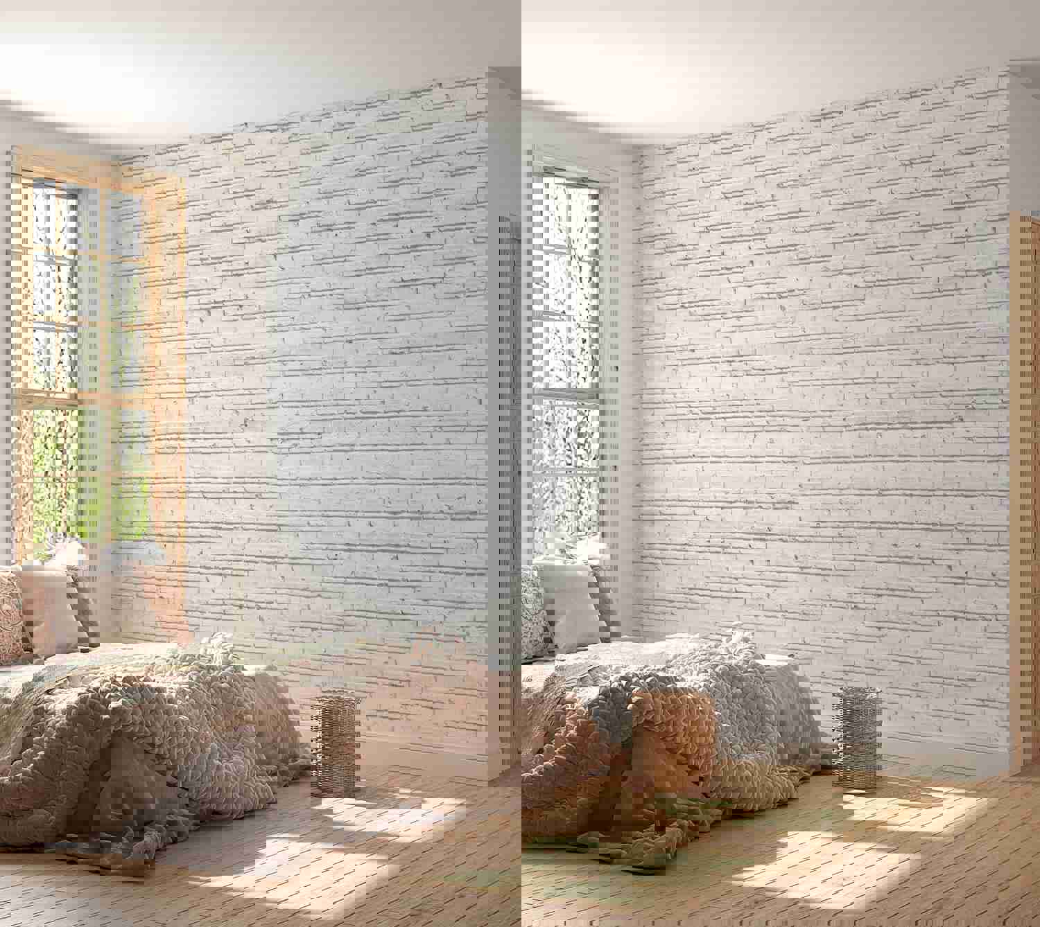 Peel & Stick Wall Mural - Small White Grey Bricks - Removable Wall Decals