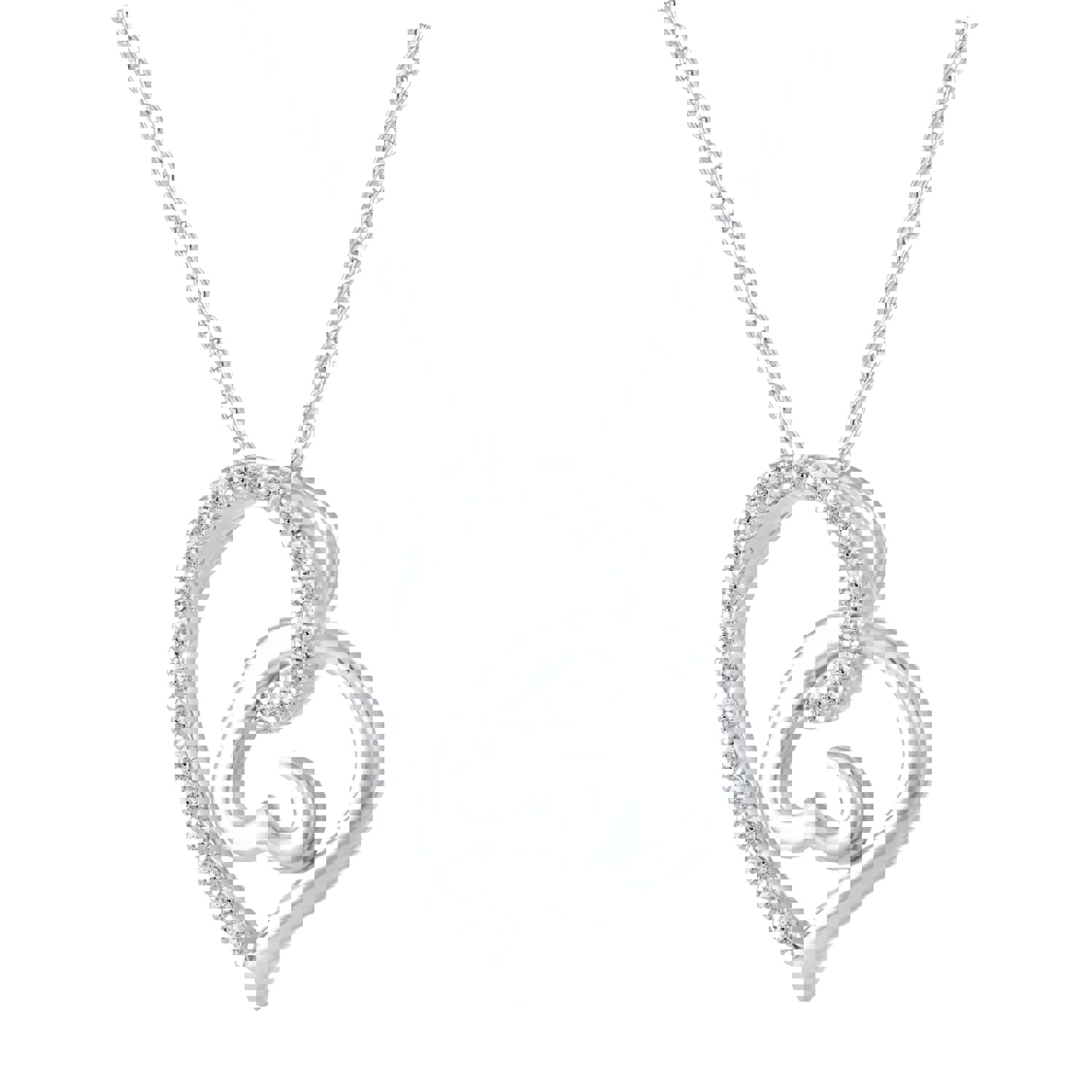 1/4 Cttw Diamond Double Wind Open Heart Pendant Necklace in 925 Sterling Silver