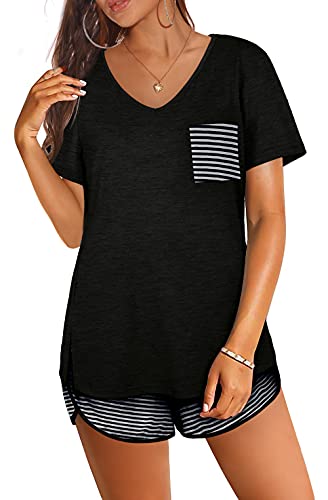 Aloodor Women's 2-Piece Lounge Set - Stripe Black XL