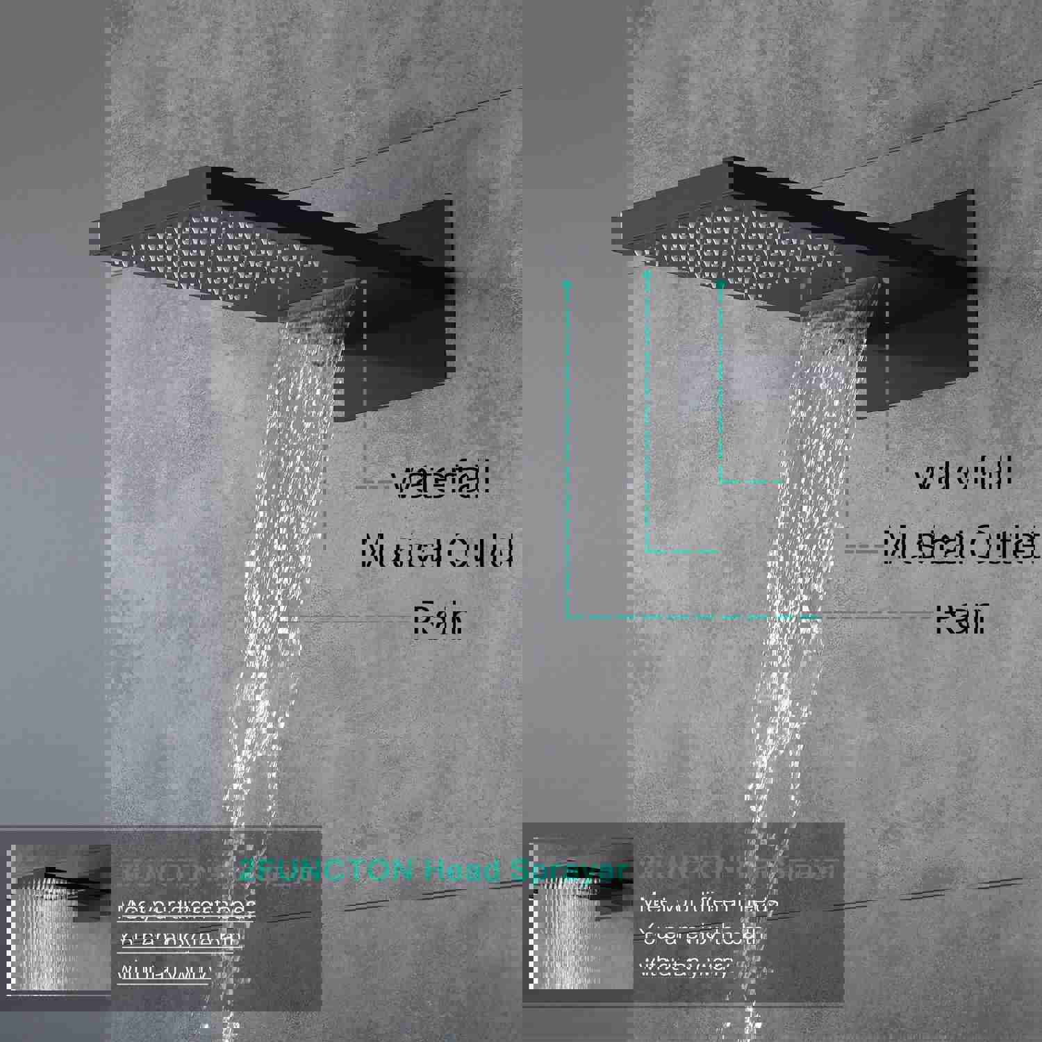 ARIAL Rainfall Waterfall Wall Mounted Thermostatic LED Music Shower System