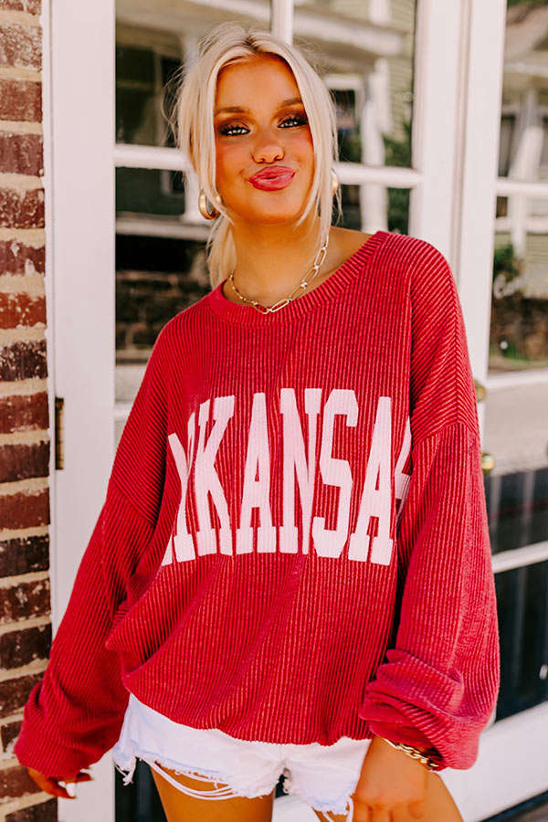 Arkansas State Pride Sweatshirt - Trendy Unlined Crewneck with Ribbed Texture