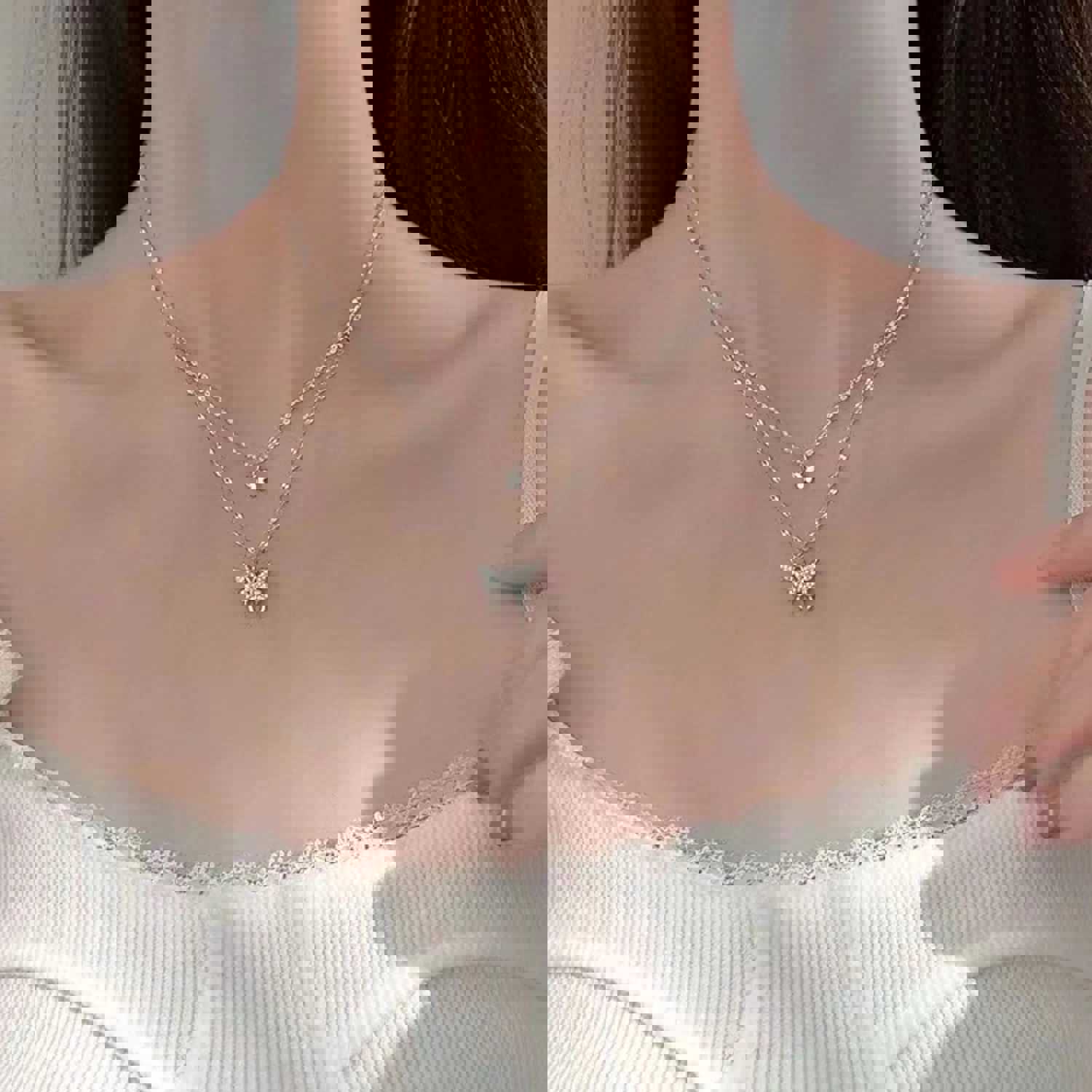 Elegant Butterfly Necklace for Women - Shiny Double Clavicle Chain Pendant Jewelry