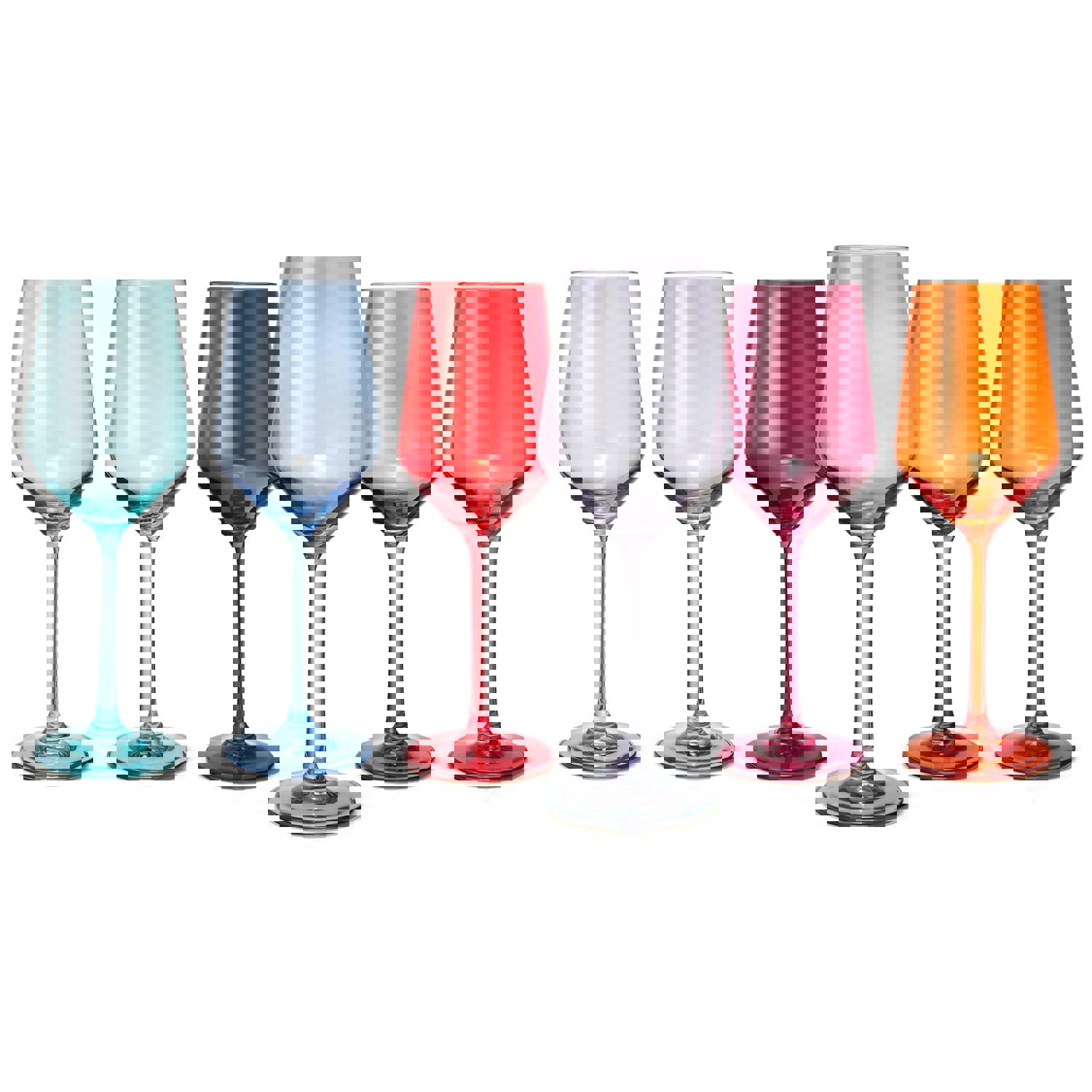 Colored Wine Glass Set of 6, Italian Style Stemmed Glasses for White & Red Wine, Water, Margarita - Perfect for Dinner Parties