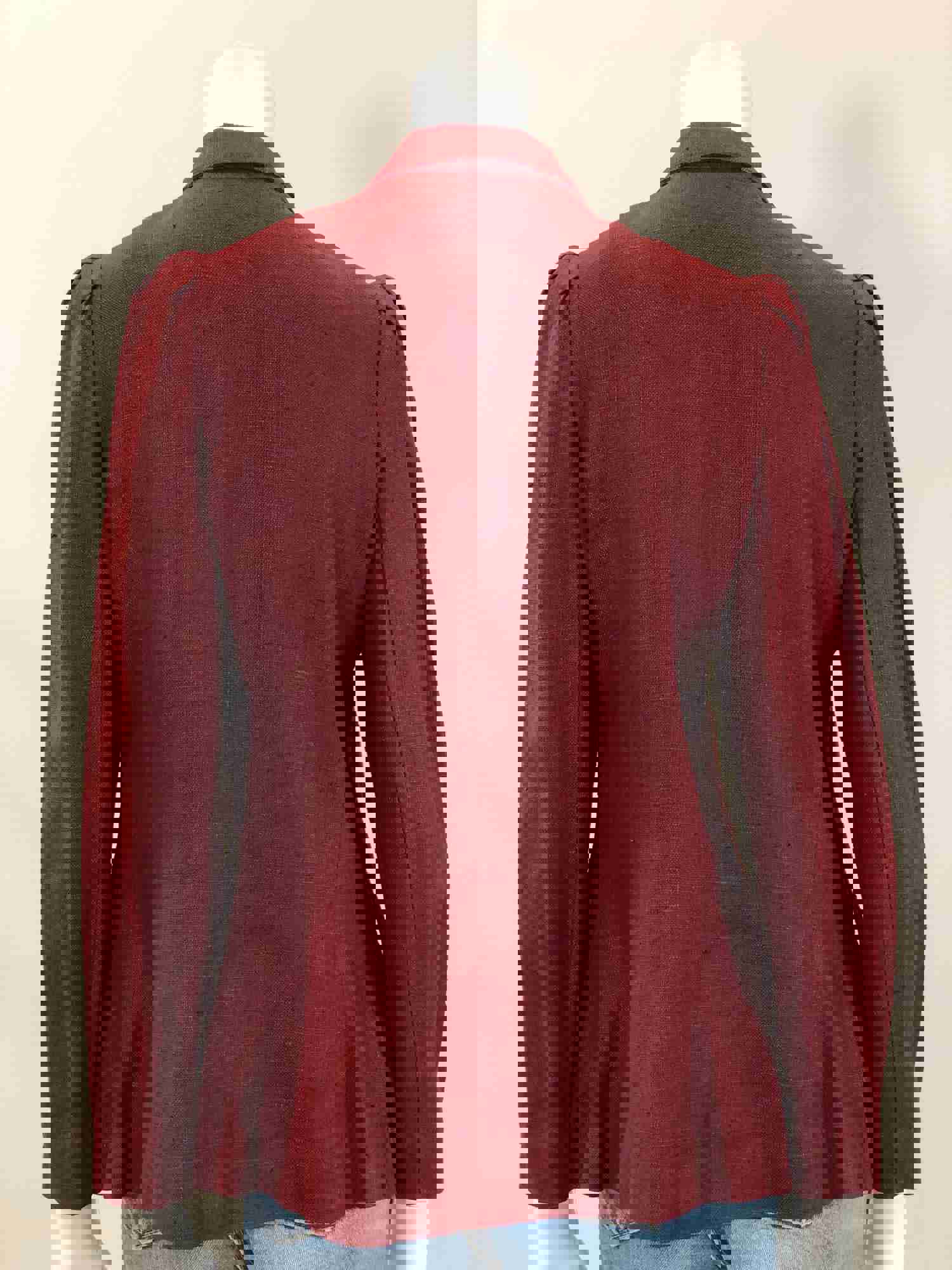 Vintage Deep Wine Burgundy Linen Blazer with Puffed Shoulders
